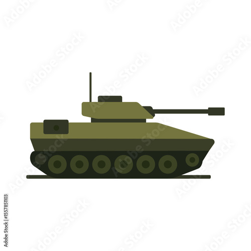 Military tank shown in profile view on a flat surface with a simple design and color scheme