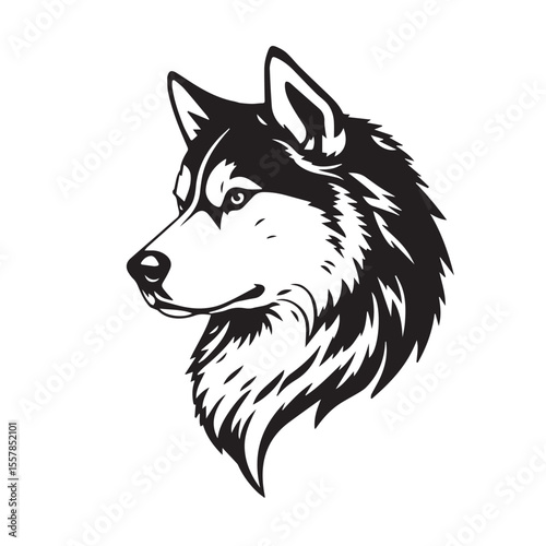 Siberian Husky Dog silhouette on white background. Dog head icon. Dog logo design. Dog vector design.