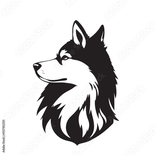 Siberian Husky Dog silhouette on white background. Dog head icon. Dog logo design. Dog vector design.