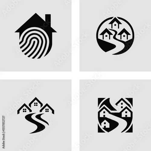 Secure Community Living Home, Fingerprint, and Neighborhood Logo Designs