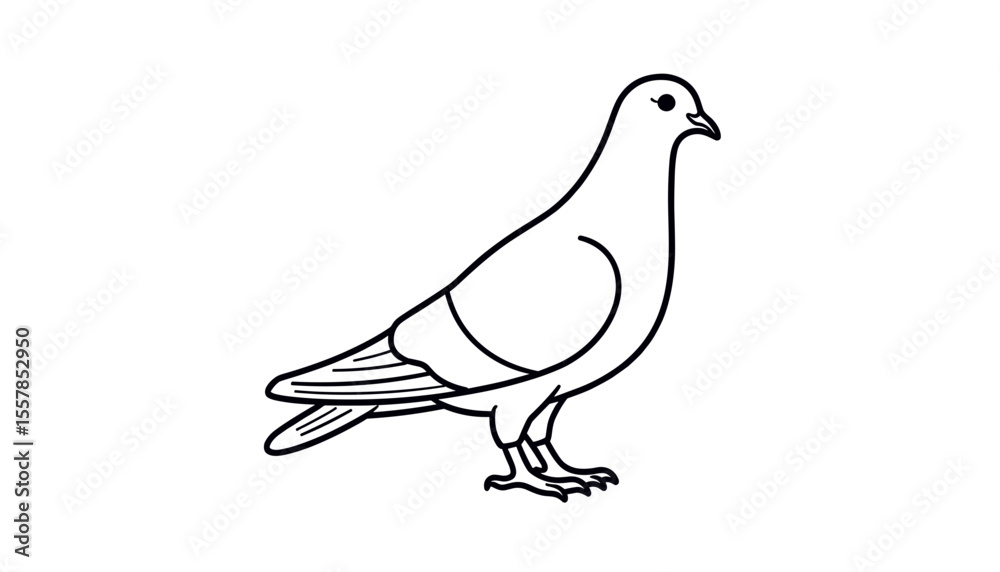 Fototapeta premium Illustration of a pigeon standing in a simple line art style on a light background, copy space 