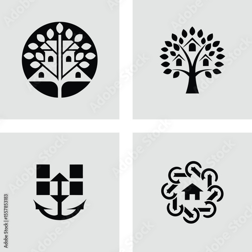 Family Tree House Icons Community, Growth, and Roots