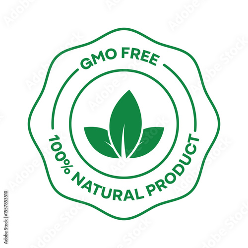 Natural Product Label - Green GMO Free Seal Vector for Eco-Friendly Packaging Design