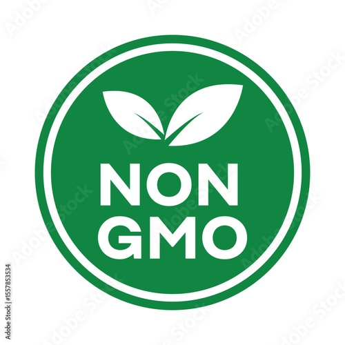 Non-GMO Certified Label - Round Vector Badge with Leaf for Healthy Organic Products