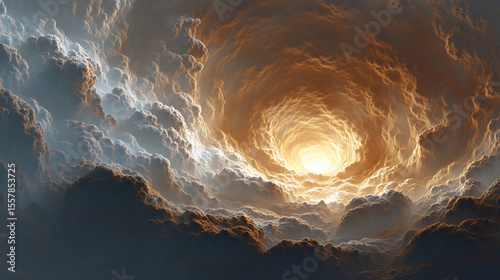 Dramatic Cloud Vortex with Radiant Light