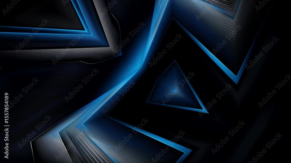 Symmetrical background animation with a sleek appearance. Sharp, angular lines and a glowing blue light that creates a sense of depth and dimension. High-tech, sci-fi environment. Modern and dynamic.