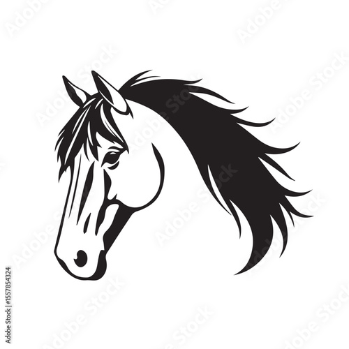 Horse head silhouette on white background. Horse head icon. Horse head silhouette. Horse silhouette icon. Stylized Horse logo. 