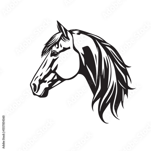 Horse head silhouette on white background. Horse head icon. Horse head silhouette. Horse silhouette icon. Stylized Horse logo. 