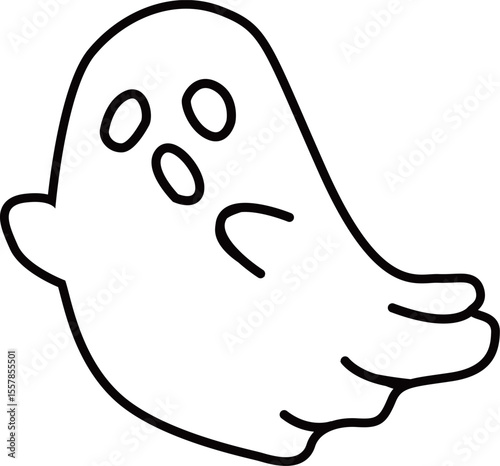 飛ぶゴーストのアウトライン白黒線画イラスト