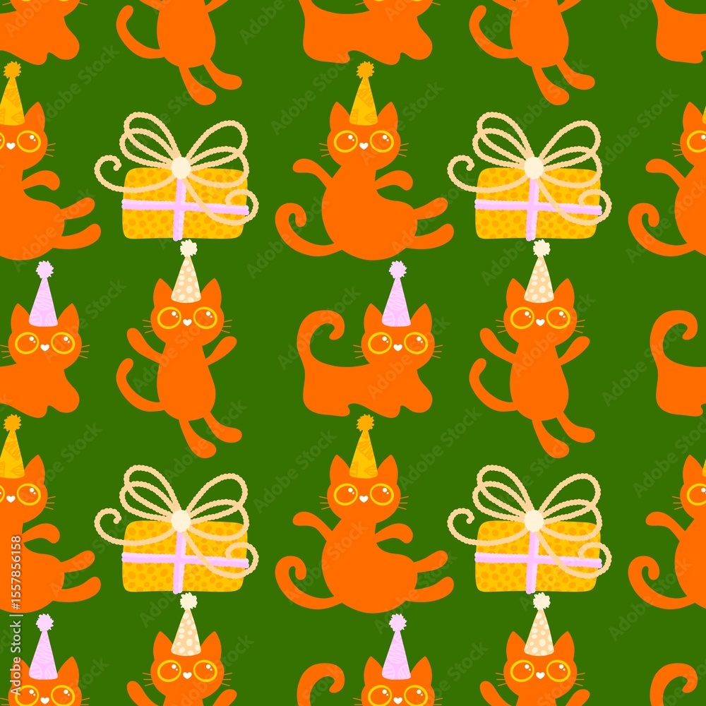 Fototapeta premium Halloween animals seamless cats pattern for wrapping paper