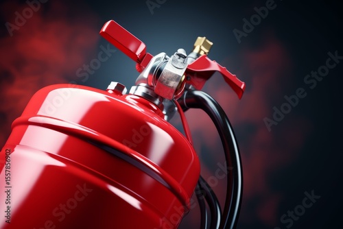 Shiny red fire extinguisher is ready for use, providing safety and protection against fire hazards
