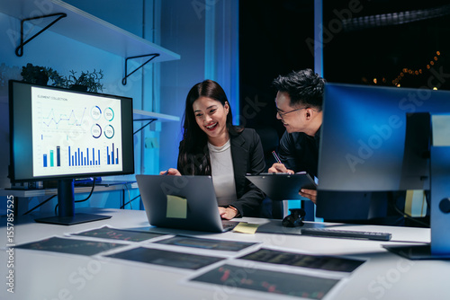 Valokuva Business professionals collaborating on market analysis and AI driven data insig