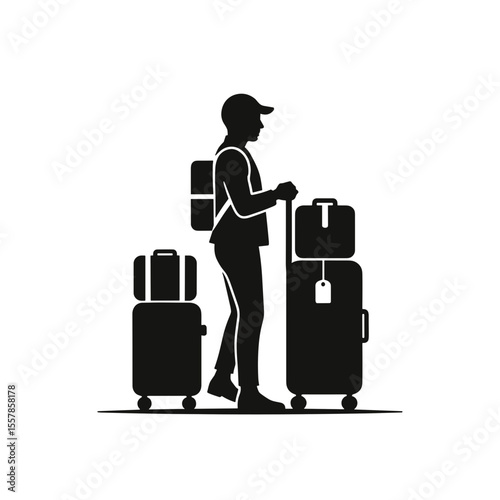 Young man preparing luggage and standing by baggage for travel  