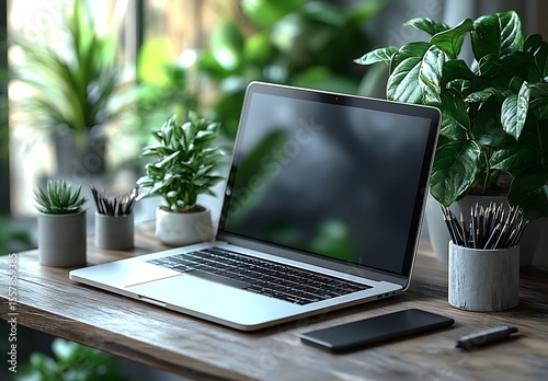 Laptop Mockup Realistic Workspace Scene