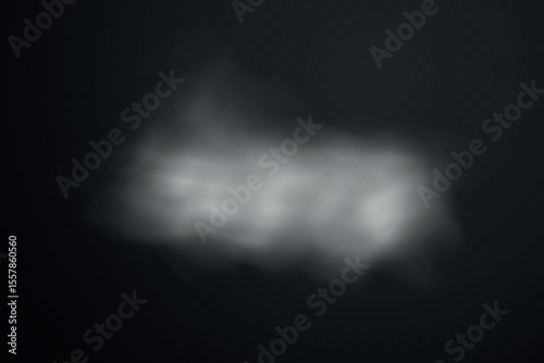 Smoke effect background. Realistic decorative fog in the air, vapor, creeping smoke puff. Layout of cloudy smog. Transparency vector illustration.