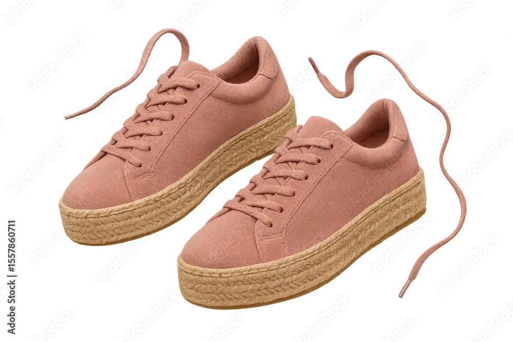 Pair of stylish pink sneakers with platform sole isolated on transparent background Pair of stylish pink sneakers with platform sole isolated on transparent background