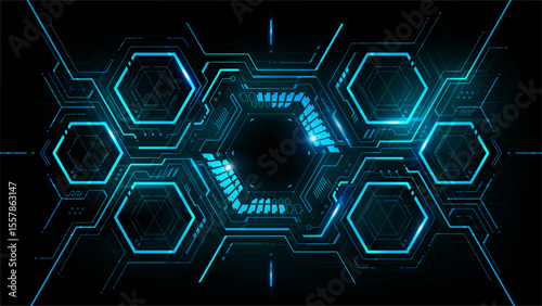 Hexagon abstract futuristic electronic circuit technology background concept, futuristic digital interface, vector illustration