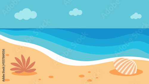 Tranquil beach with seashells along the shoreline vector art