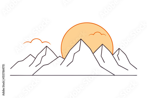 modern mountain range and sun line drawing artwork