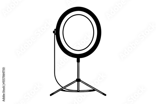 modern ring light and stand vector line art