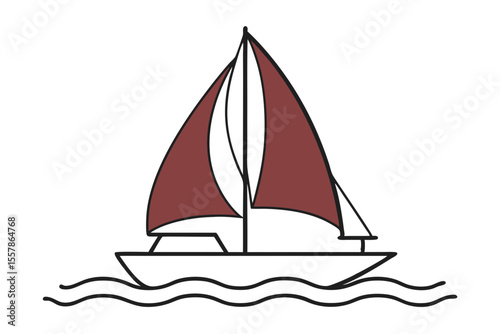 stylized sailing boat vector line art illustration