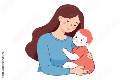 mother caressing baby tender line art drawing