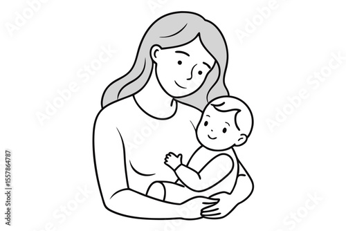 mother and infant bonding minimalist line art