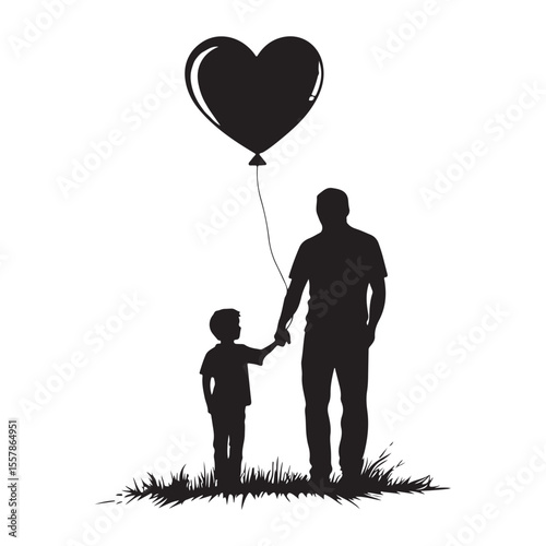 father's day boy with balloons, father and son with balloon vector silhouette, Family valentine day