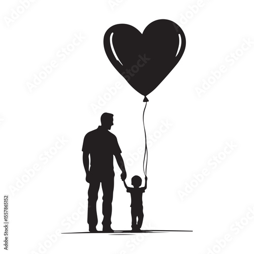 father's day boy with balloons, father and son with balloon vector silhouette, Family valentine day