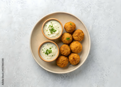 Wallpaper Mural Falafel with dips on neutral plate – top down view Torontodigital.ca