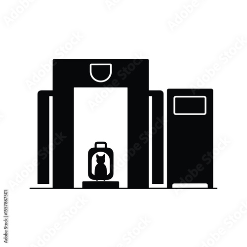 Cat in carrier passing through airport security checkpoint  