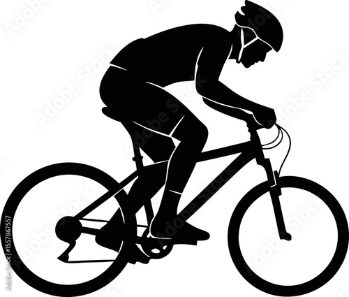 Cyclist on a mountain bike pedaling, silhouette style, no background.