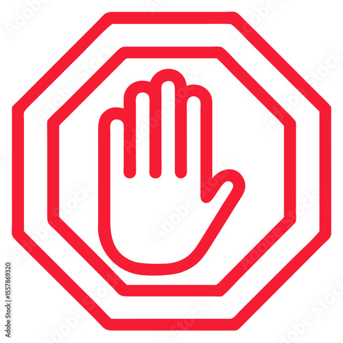 Stop Gesture Symbol in Red Octagonal Shape for Safety Awareness, Traffic Regulations, Education, and Social Media Content  