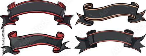 vector illustration of classic black wavy ribbon banner	
