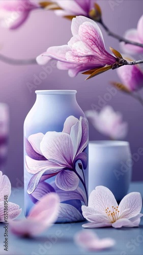 Delicate painted vase with spring blossoms.