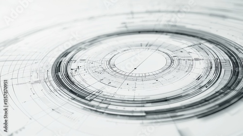 Detailed circular diagram showcasing intricate lines and patterns in a minimalist design style with a modern aesthetic approach