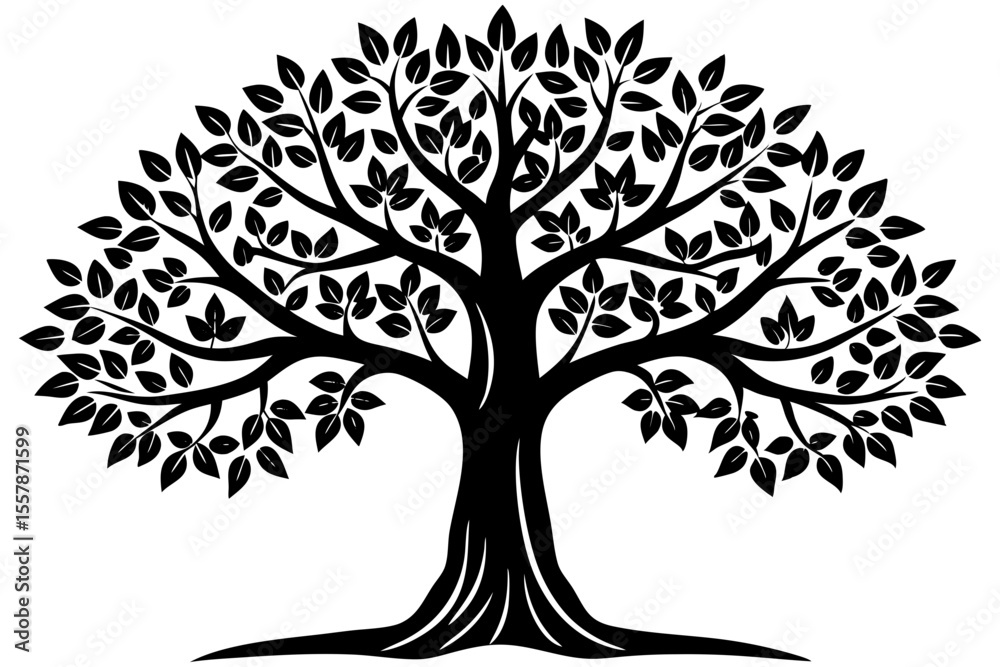 Obraz premium Bodhi Tree Vector Silhouette with Sacred Spiritual Roots