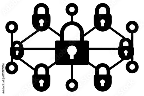 Blockchain Cybersecurity Icon with Connected Padlocks