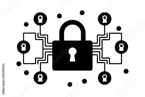 Cybersecurity Network Lock System Icon for Data Protection
