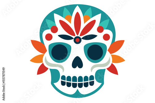 Colorful Sugar Skull Art for Dia de los Muertos Graphics