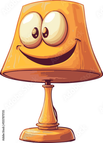 vector illustration of a cartoon lamp with happy face	

