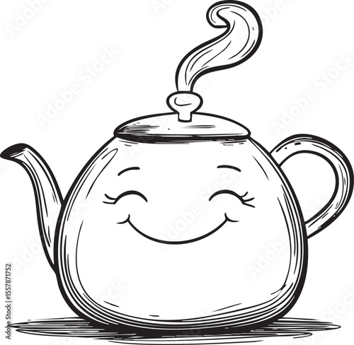 vector illustration of teapot with happy face	
