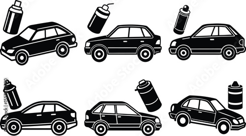 Vector art of cars with spray paint cans isolated on transparent background for automotive repair