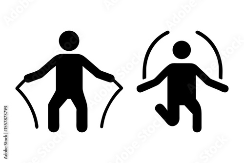 Person jumping rope in different poses. Sport and education icon representing active lifestyle.