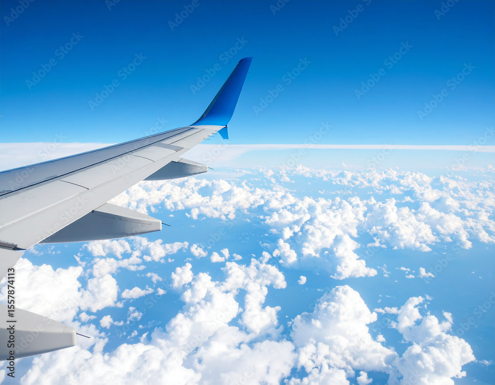 Fototapeta premium Stunning Aerial View Airplane Wing Above Cloud Cover