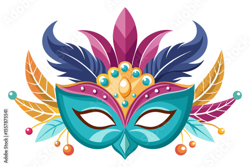 Detailed Carnival Mask Featuring Jewels and Feather Plumes