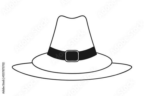 Detailed Line Art of Pilgrim Hat for Traditional Thanksgiving