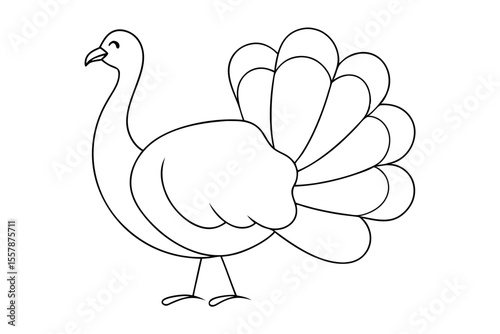 Line Art Drawing of Thanksgiving Turkey for Festive Decor