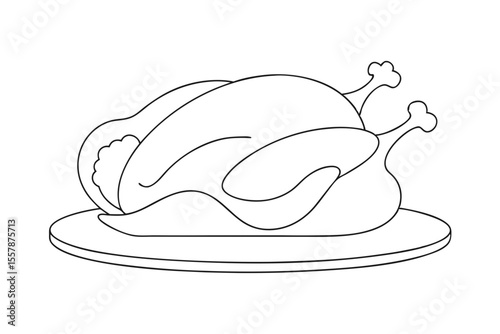 Detailed Line Art of Roasted Turkey for Thanksgiving Menu Design