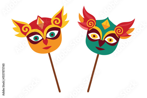 Decorative Carnival Mask Drawing on Stick for Party Crafts